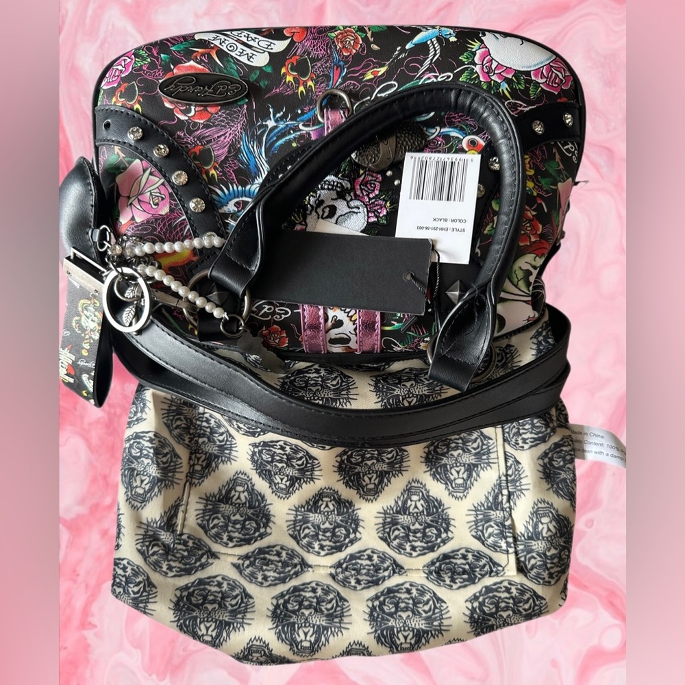 Ed Hardy Floral Tattoo Skull Satchel NWT - Picture 10 of 15